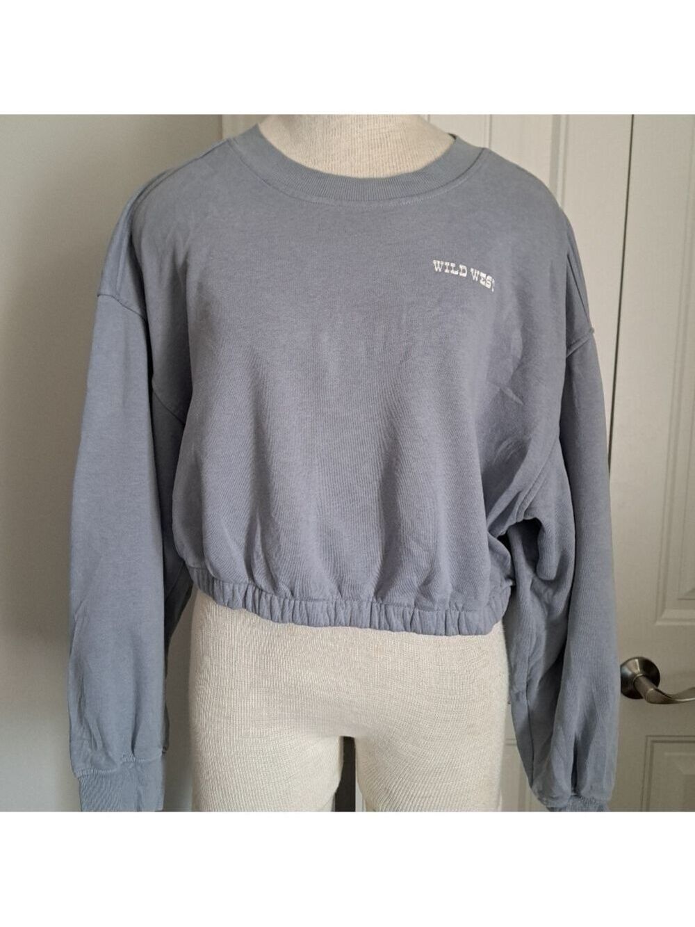 DIVIDED cropped SWEATER horses western Y2K coastal beachy long sleeves grey XL